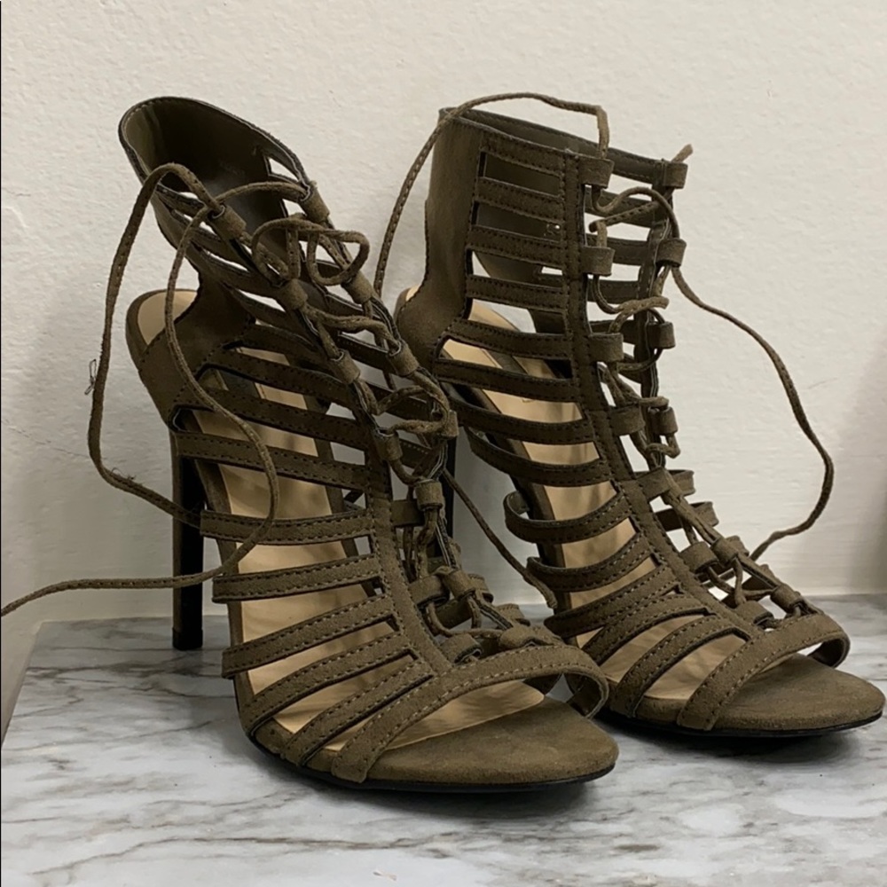 Olive Green Laced Heels